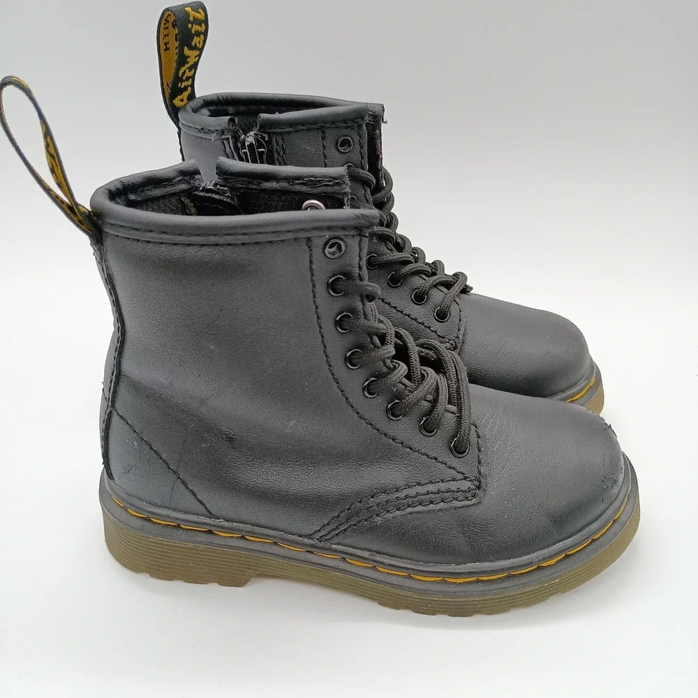 Dr. Martens 1460 T Toddler Boots Black Leather‎ Lace Up Side Zip Size 8 US Kids